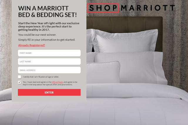 ShopMarriott New Year Sweepstakes ShopMarriott wants you to start off the New Year in style with an exclusive sleep experience by entering to win this gorgeous bed and a complete bedding set!