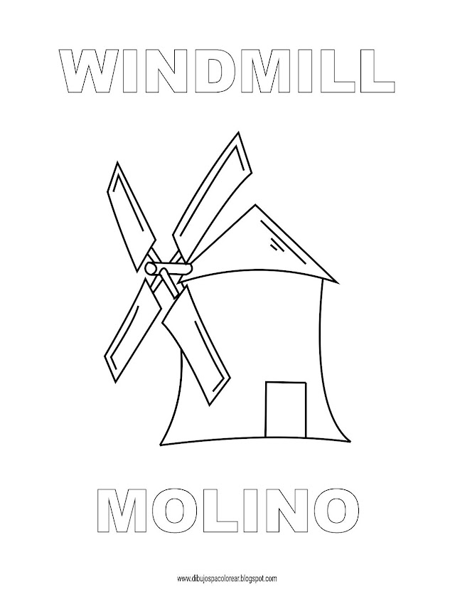 Dibujos Inglés - Español con M: Molino - Windmill