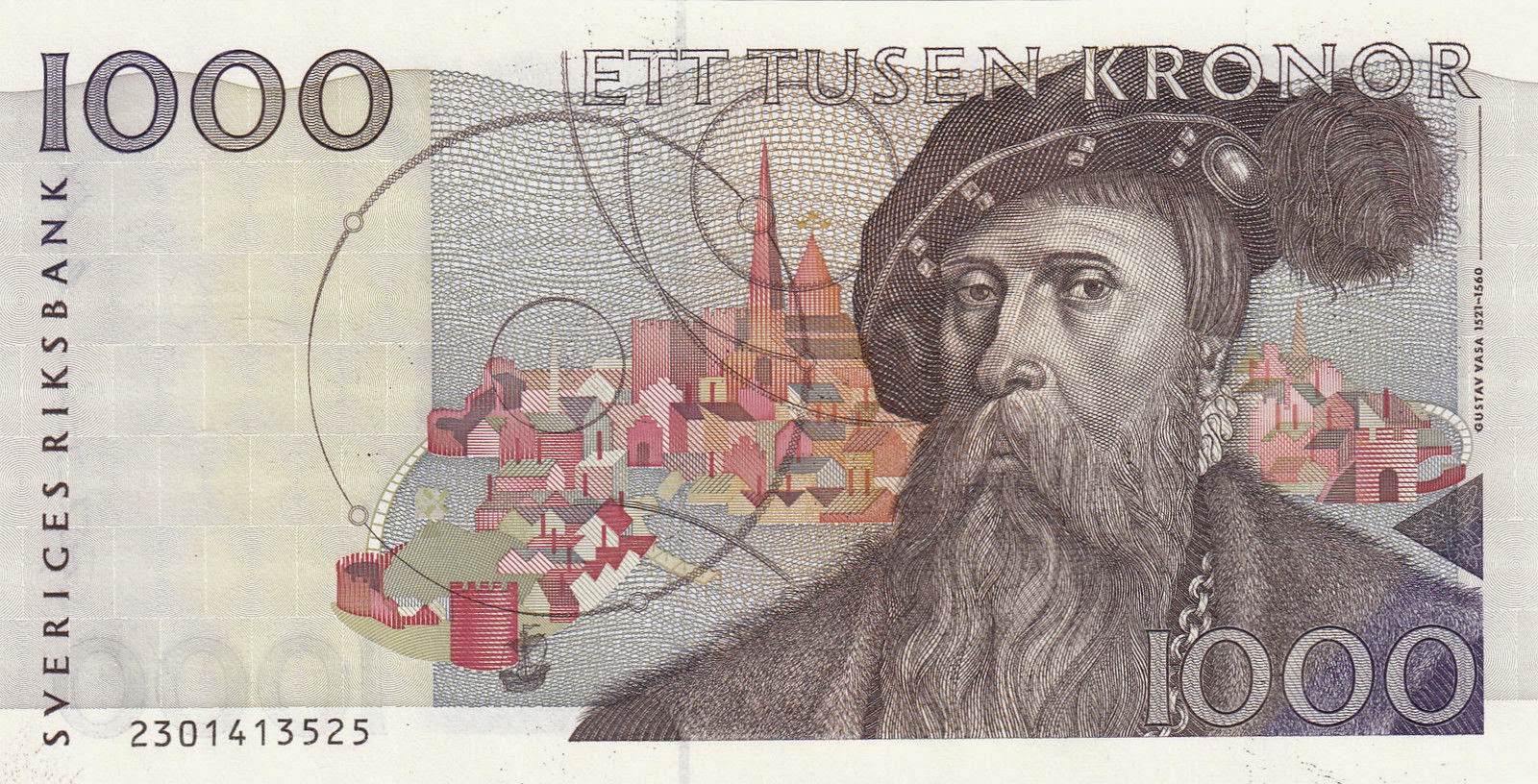 Sweden 1000 Swedish Krona Banknote 1992 King Gustav Vasa World 