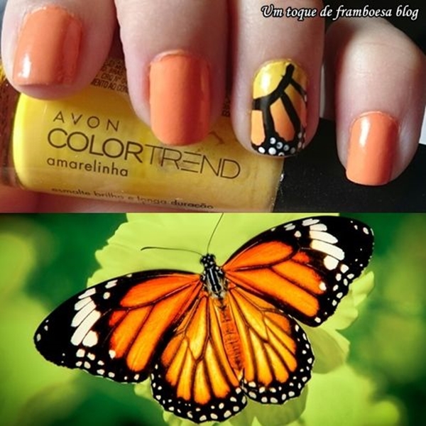 Unhas decoradas simples com desenho de borboleta