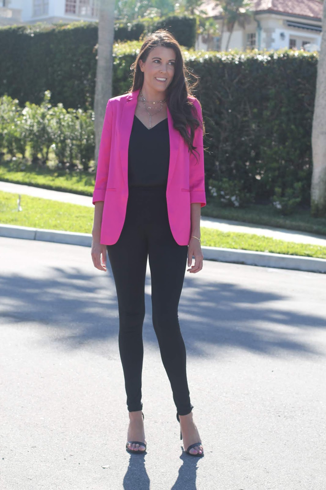 hot pink blazer outfit