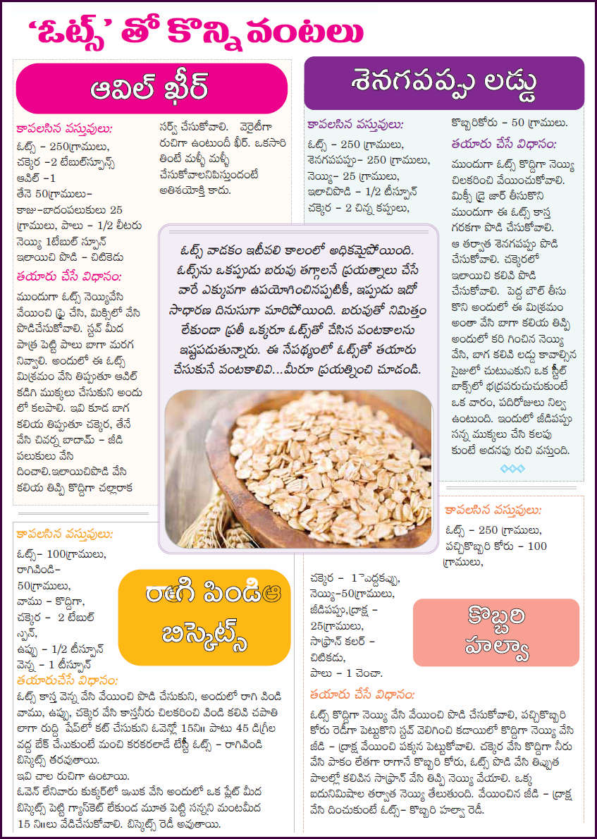 CHODAVARAMNET TELUGU SPECIAL OATS RECIPES COLLECTION