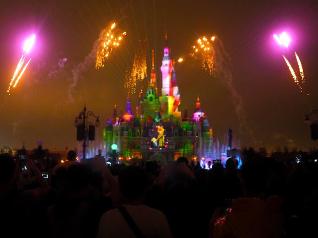 Ignite the Dream evening light & fireworks show on the Enchanted Castle at Shanghai Disneyland, China