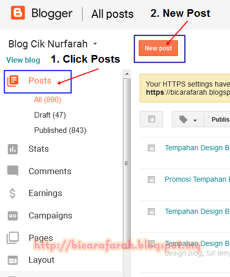 Tutorial 145: Cara Posting Entry/ New Posting | Blog Cik Nurfarah