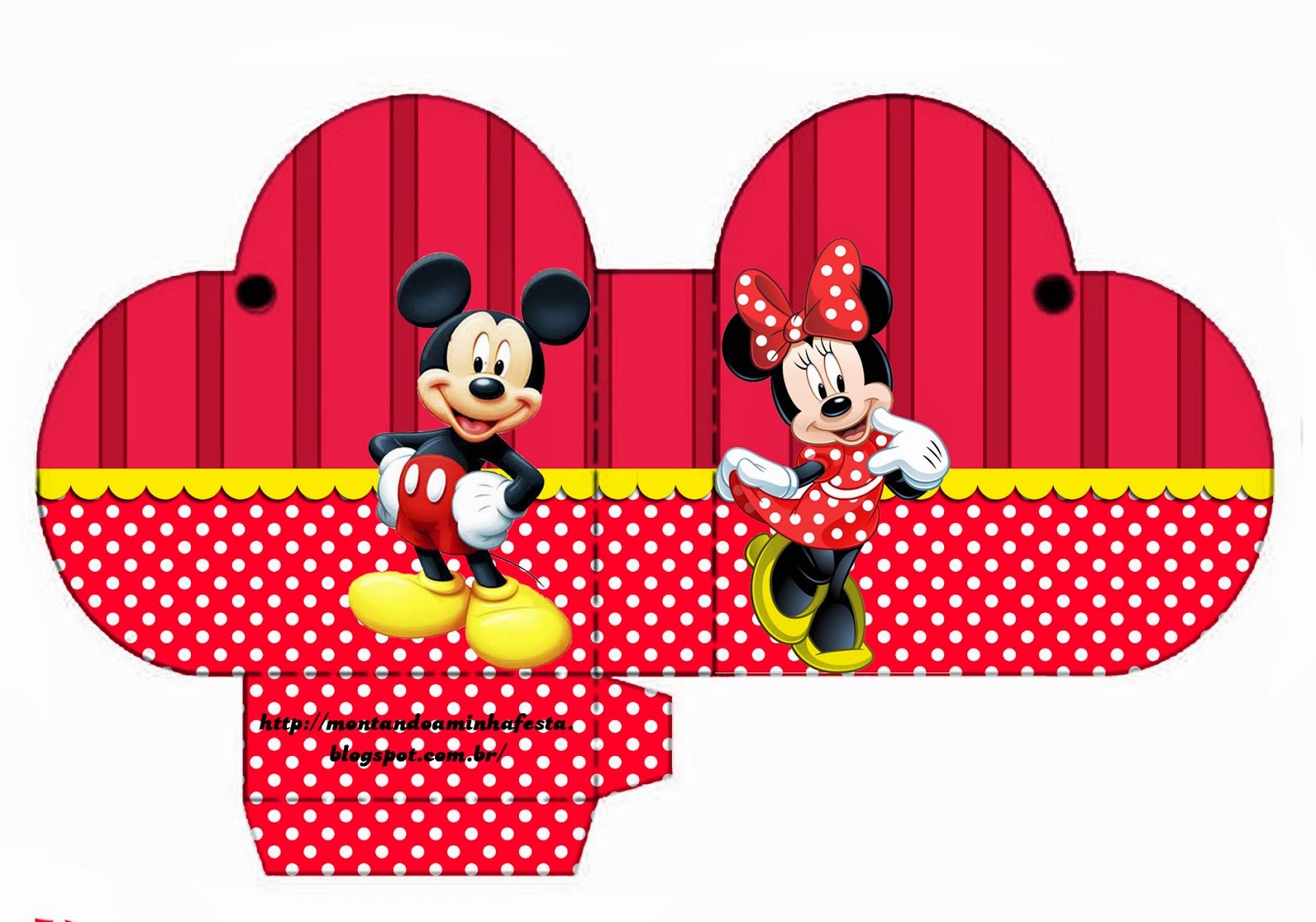 Minnie y Mickey: Cajas para Imprimir Gratis. Para hacer cajas abiertas en forma de corazón.