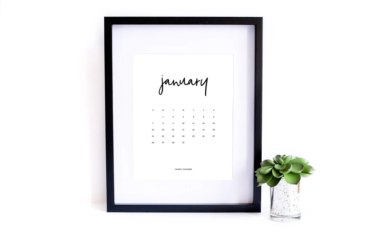 kalendarz 2018 do druku - minimalistyczny
