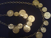 pulseira e colar moedas em prata