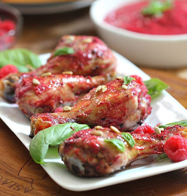 chicken drumsticks with raspberry-chipotle sauce