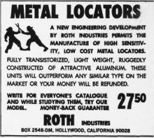 Détecteurs de métaux ROTH Industries, détecteurs métaux vintage, vintage métal detector, détecteurs de métaux anciens, old métal detector