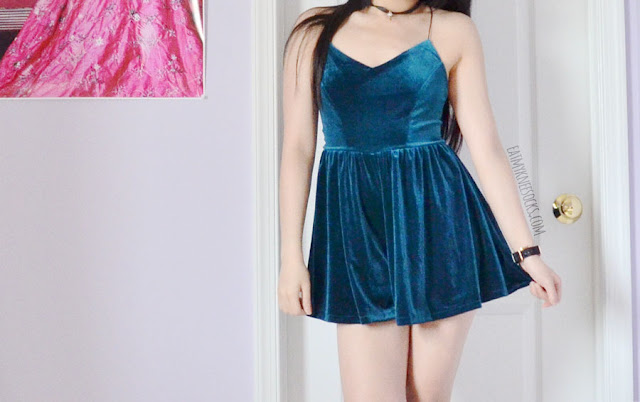 Romwe Fashion Review: Luxe Velvet Looks + Must-Haves for 2017 Romwe fashion review: low-back cross-strapped teal green velvet romper