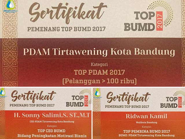 PDAM Tirtawening Sabet Tiga Penghargaan TOP BUMD 2017