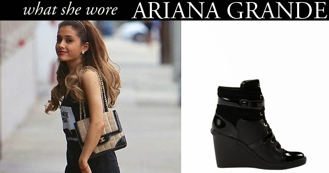 WHAT SHE WORE: Ariana Grande in black wedge sneakers by Michael Kors January 22 ~ I want style - What celebrities wore and where to buy it. Celebrity Style