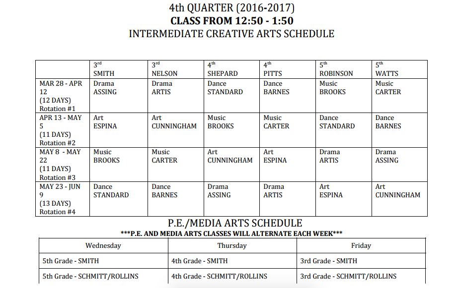 Word Up Homeskillet! Quarter 4 Creative Arts Schedule