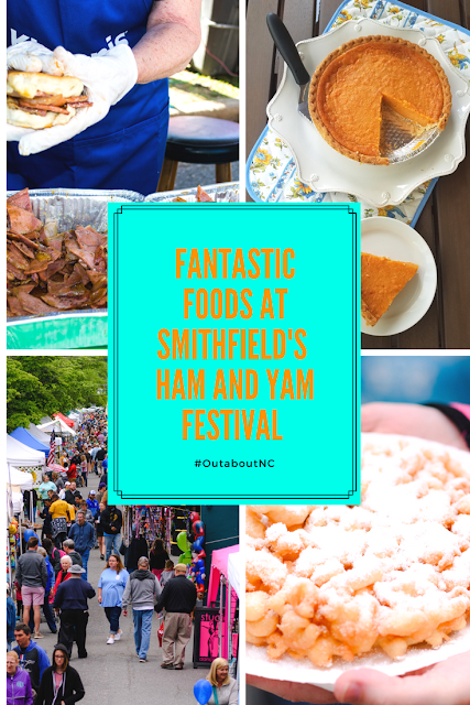 Smithfield, North Carolina hosts the Ham and Yam Festival the First Saturday in May. Foods containing #sweetpotatoes and #Ham are the stars. The highlight is the Sweet Potato Cheesecake Pie. 