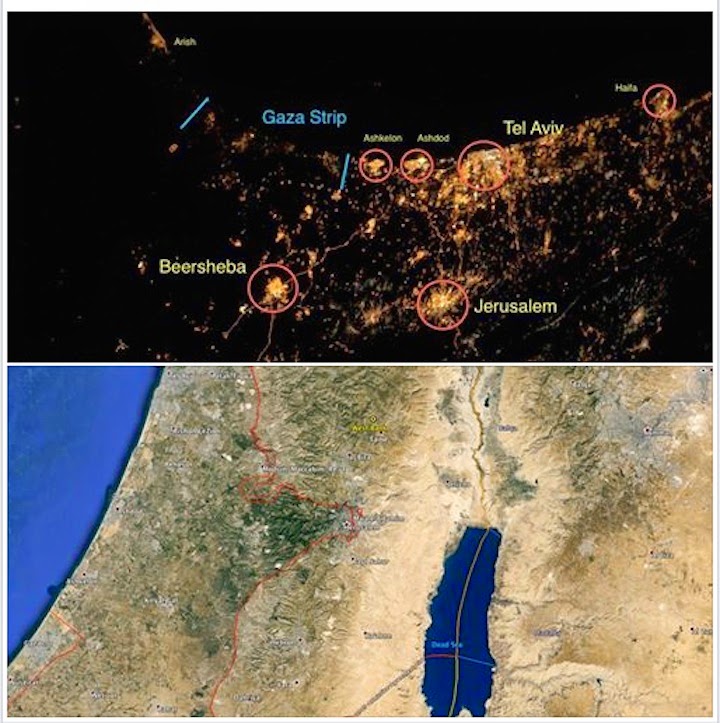transpress nz: rockets and explosions over Gaza and Israel seen from space