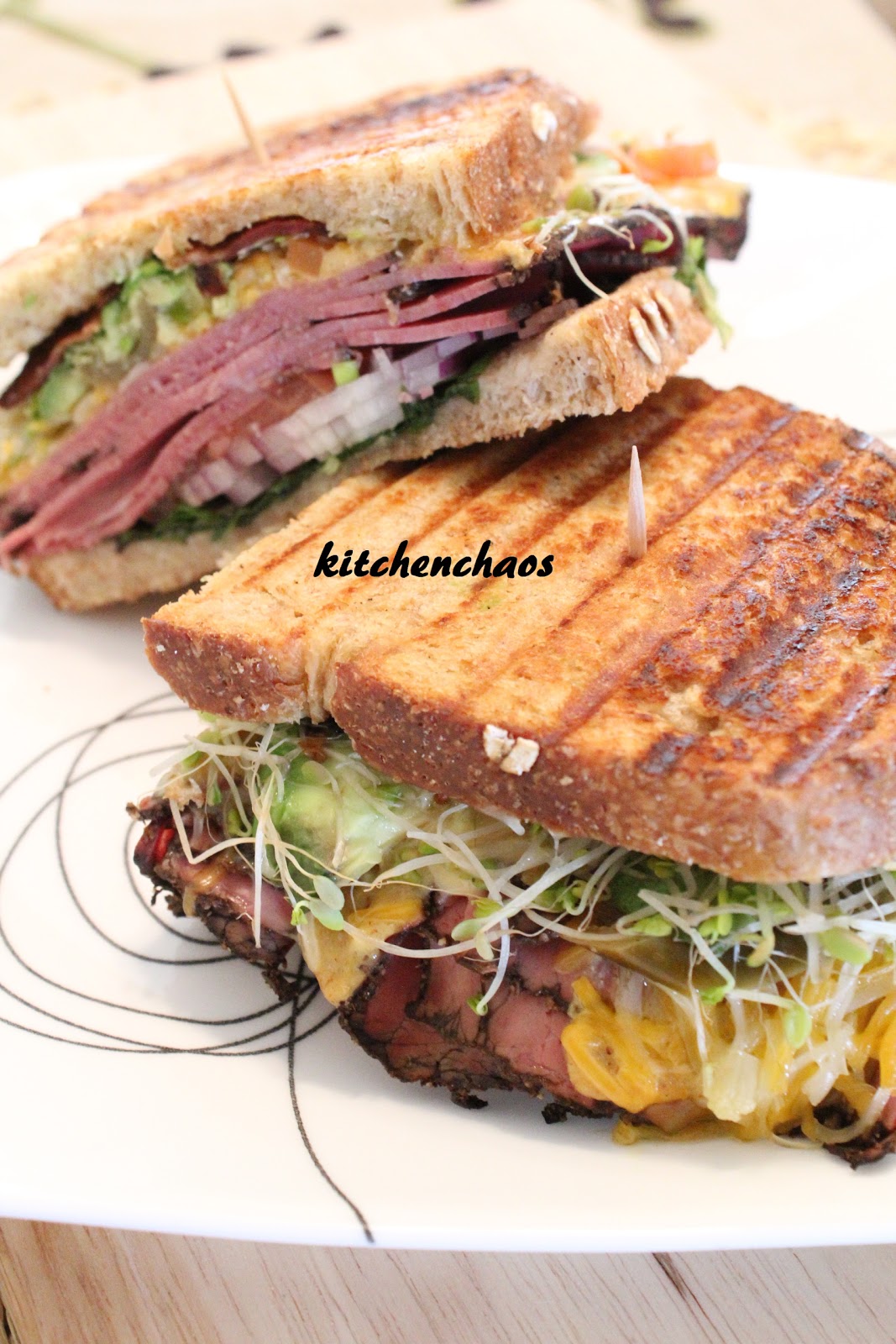 Kitchen Chaos Pastrami and Cheese Panini