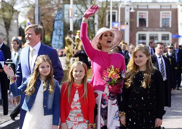 King Willem-Alexander, Queen Maxima, Princess Amalia, Princess Alexia and Princess Ariane, Princess Laurentien attend the 2016 Kings Day celebration in Zwolle