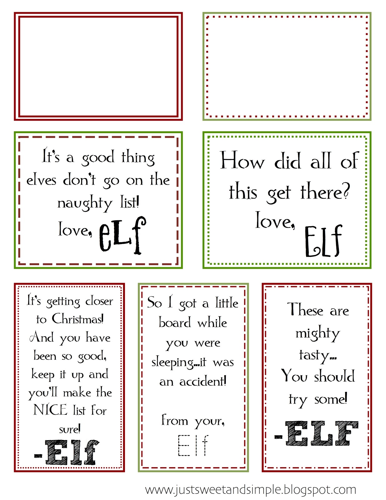 Free Elf Printable Notes