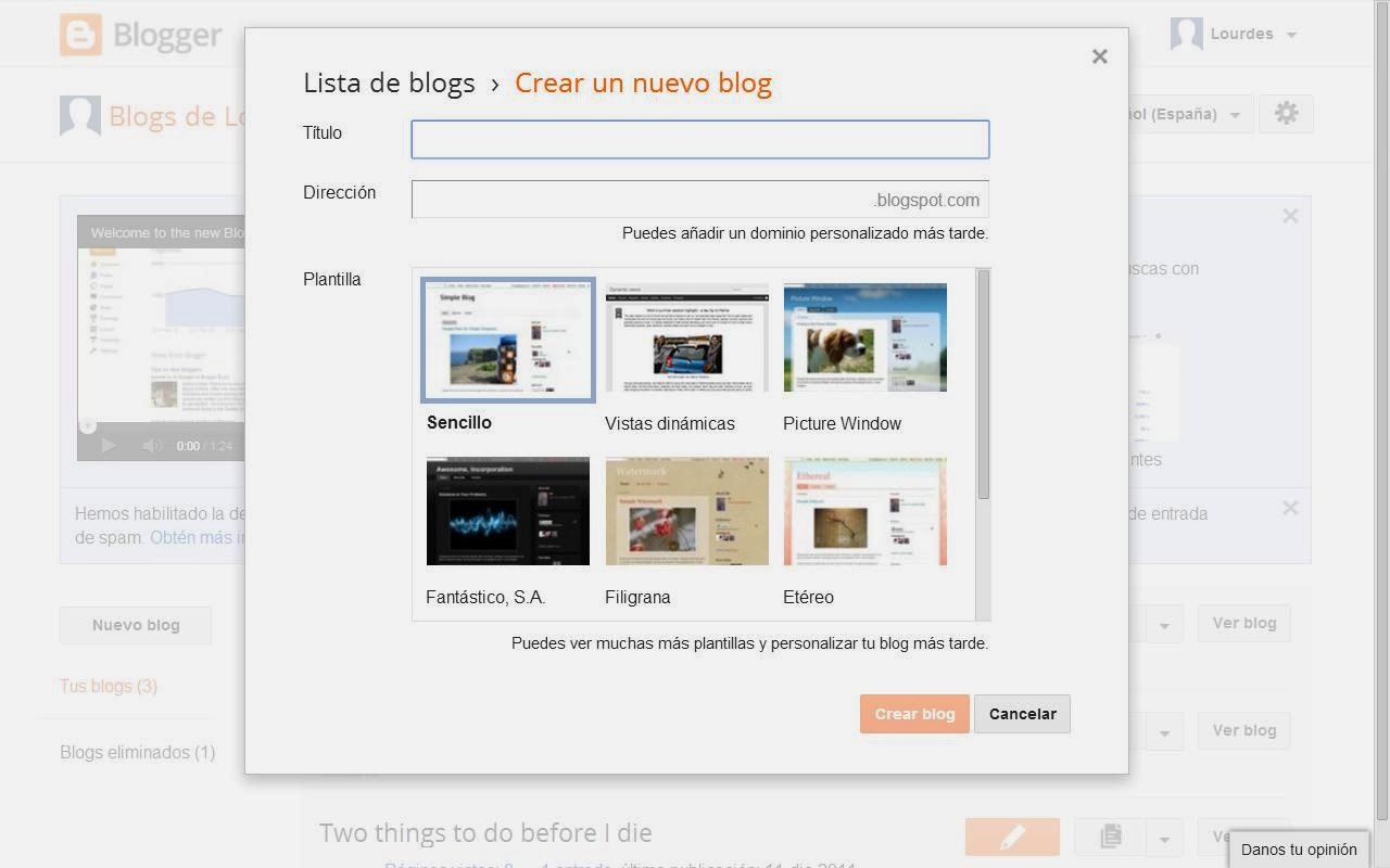 dcyadeMªLourdes: Práctica 1 - Creación de un blog usando Blogger.