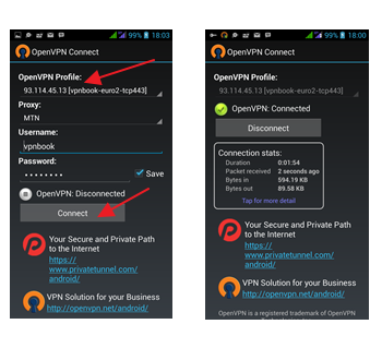 openVPN connecting and disconnecting