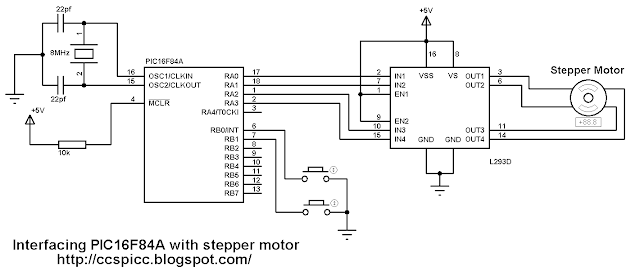 Interfacing PIC16F84A with stepper motor circuit CCS PIC C Interfacing PIC16F84A with stepper motor circuit CCS PIC C