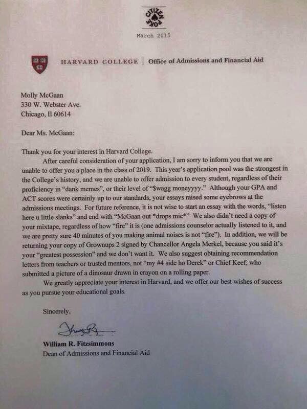 Skip's House of Chaos: Rejection letter from Harvard