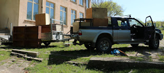 Thomas and trailer being loaded Thomas and trailer being loaded