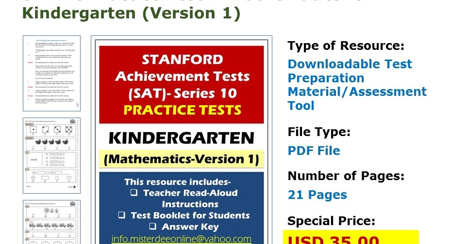 ONLINE SAT10 Practice Tests for KG, Grade 1, and Grade 2 SAT10
