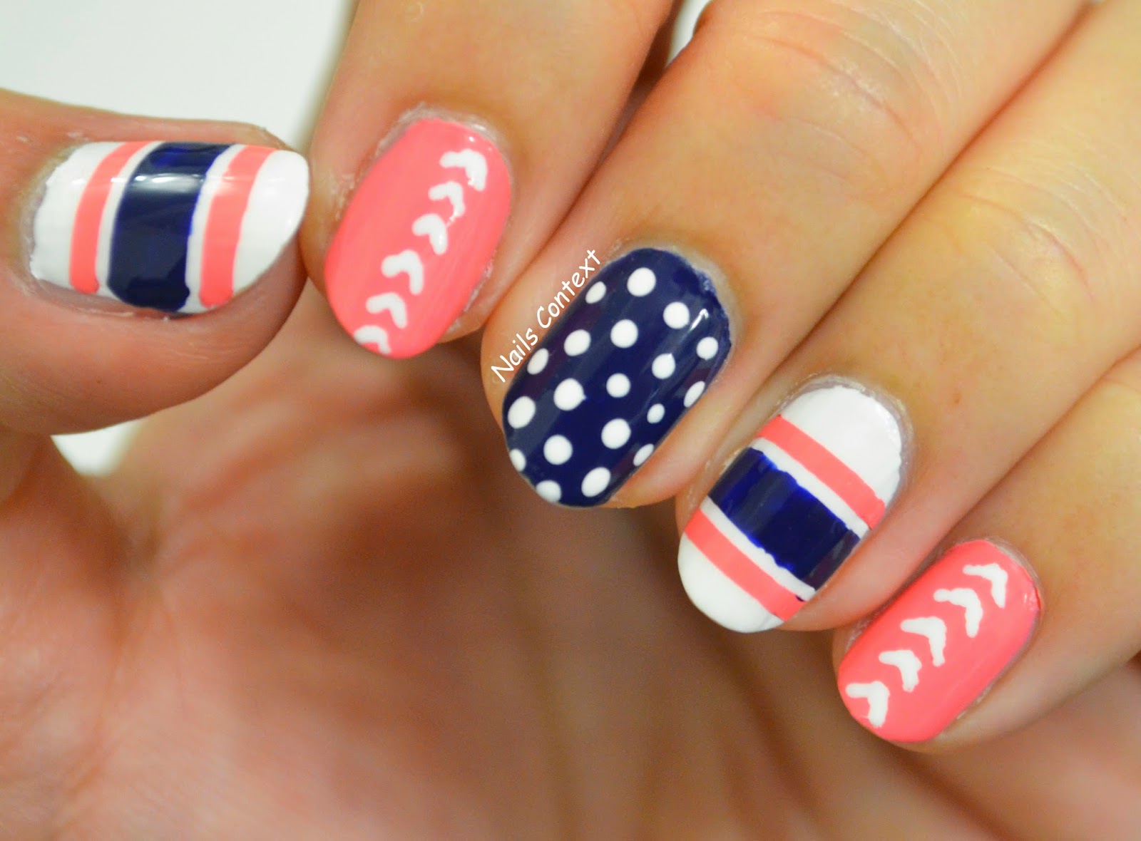 coral and blue nail designs
