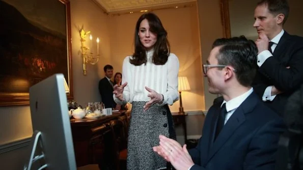 Catherine, Duchess of Cambridge launches a story on 'Early Intervention in Mental Health Care' watched by James Martin 