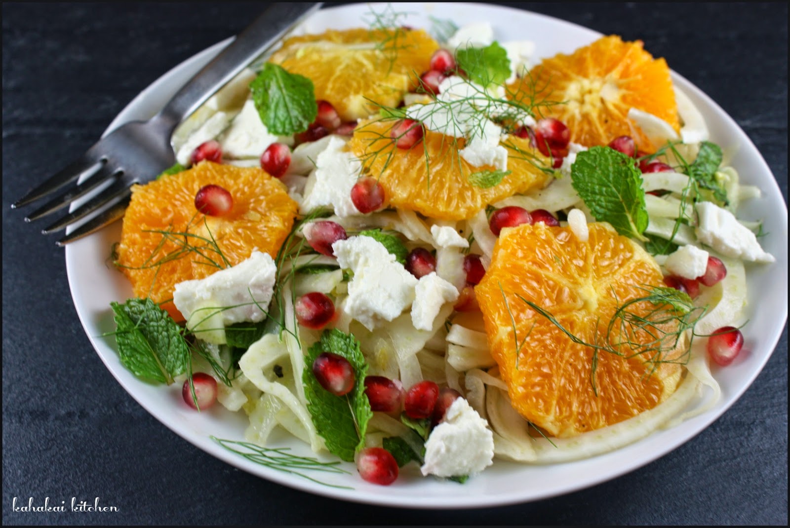 Kahakai Kitchen: Orange & Fennel Salad with Pomegranate & Feta (Served with  a Simple Grilled Salmon)