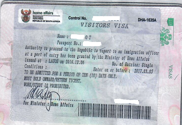 south africa visit visa validity