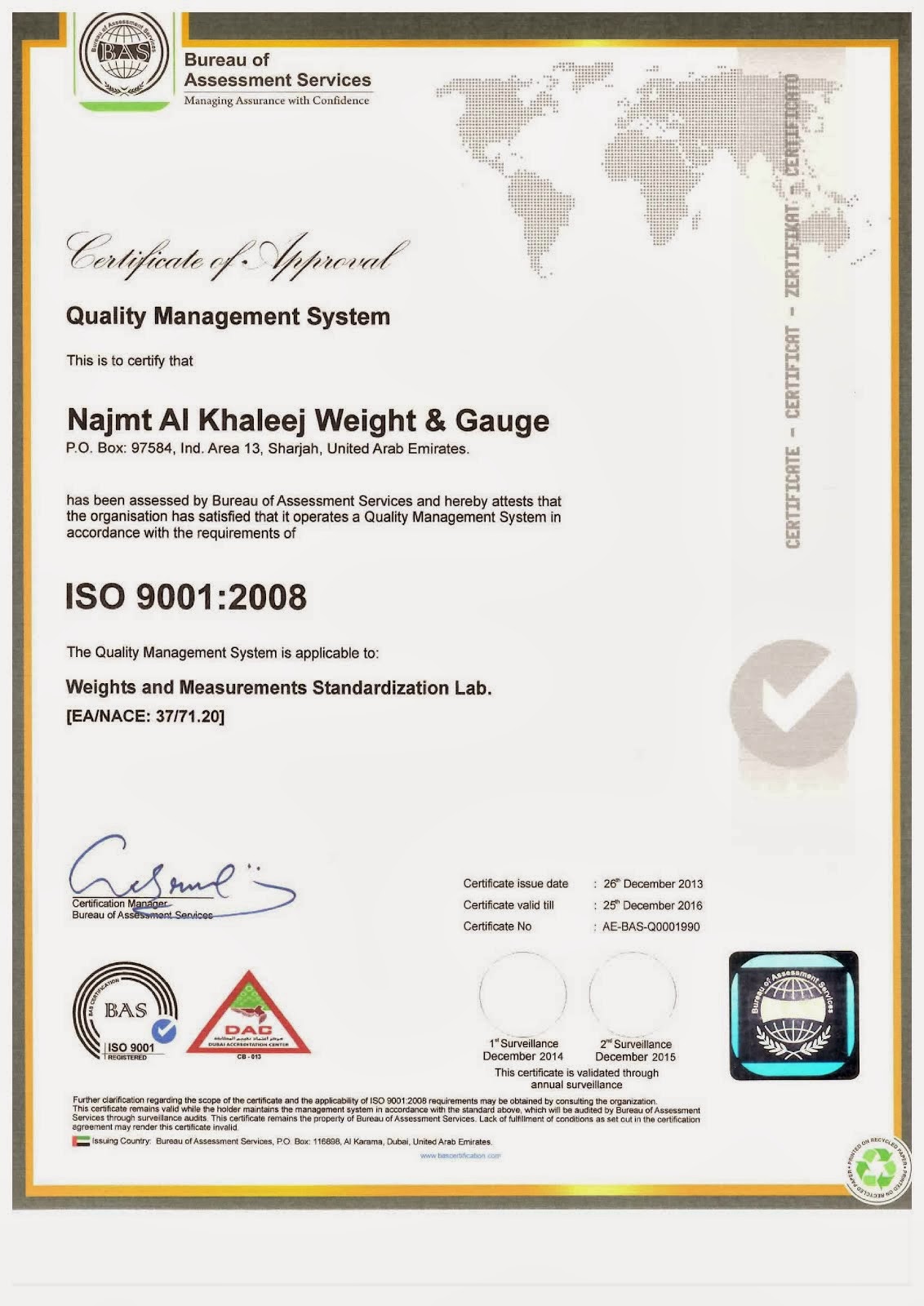 our Certification ISO9001-2008