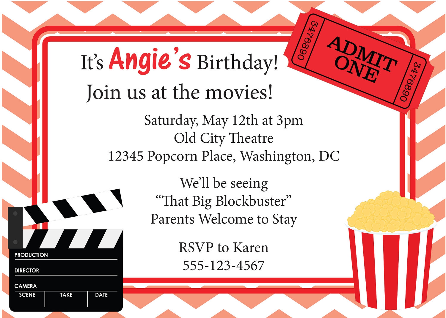 Free Editable Movie Ticket Invitation Template