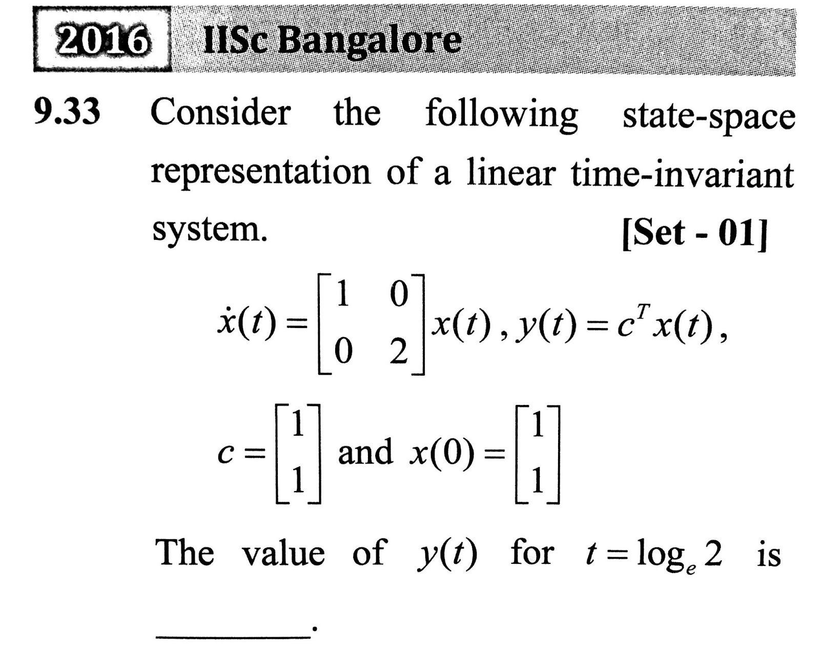 GATE EE Solution 2016 State Space Analysis Control System