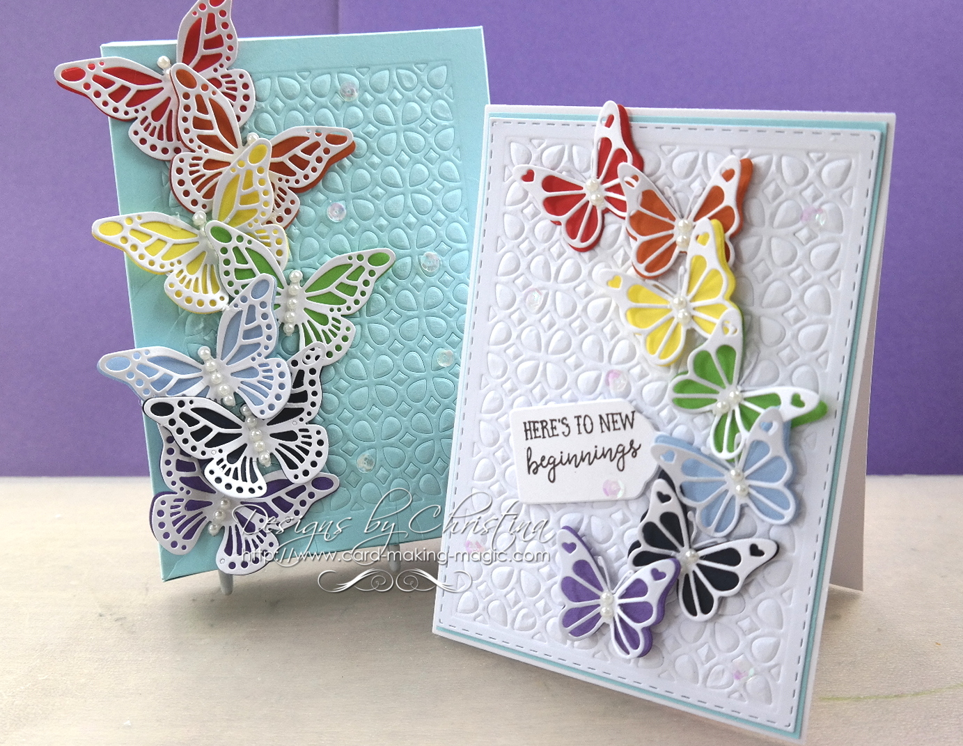 flowers ribbons and pearls layered butterflies card