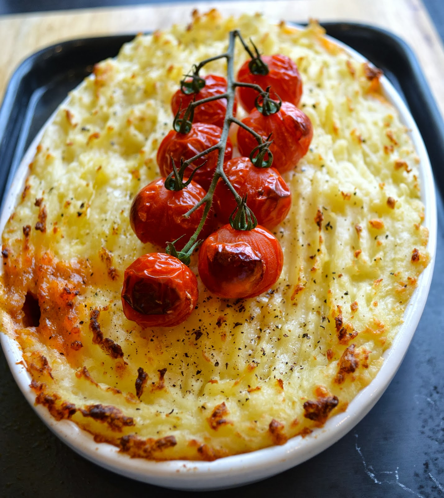 Kitchen Delights Cottage Pie with Roasted Vine Cherry Tomatoes Recipe