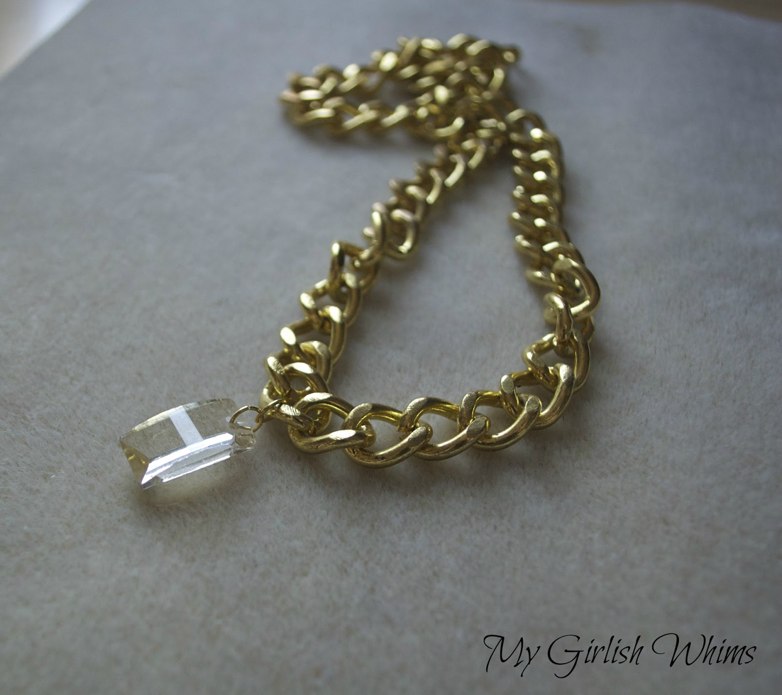 DIY Gold Chain & Crystal Necklace - My Girlish Whims