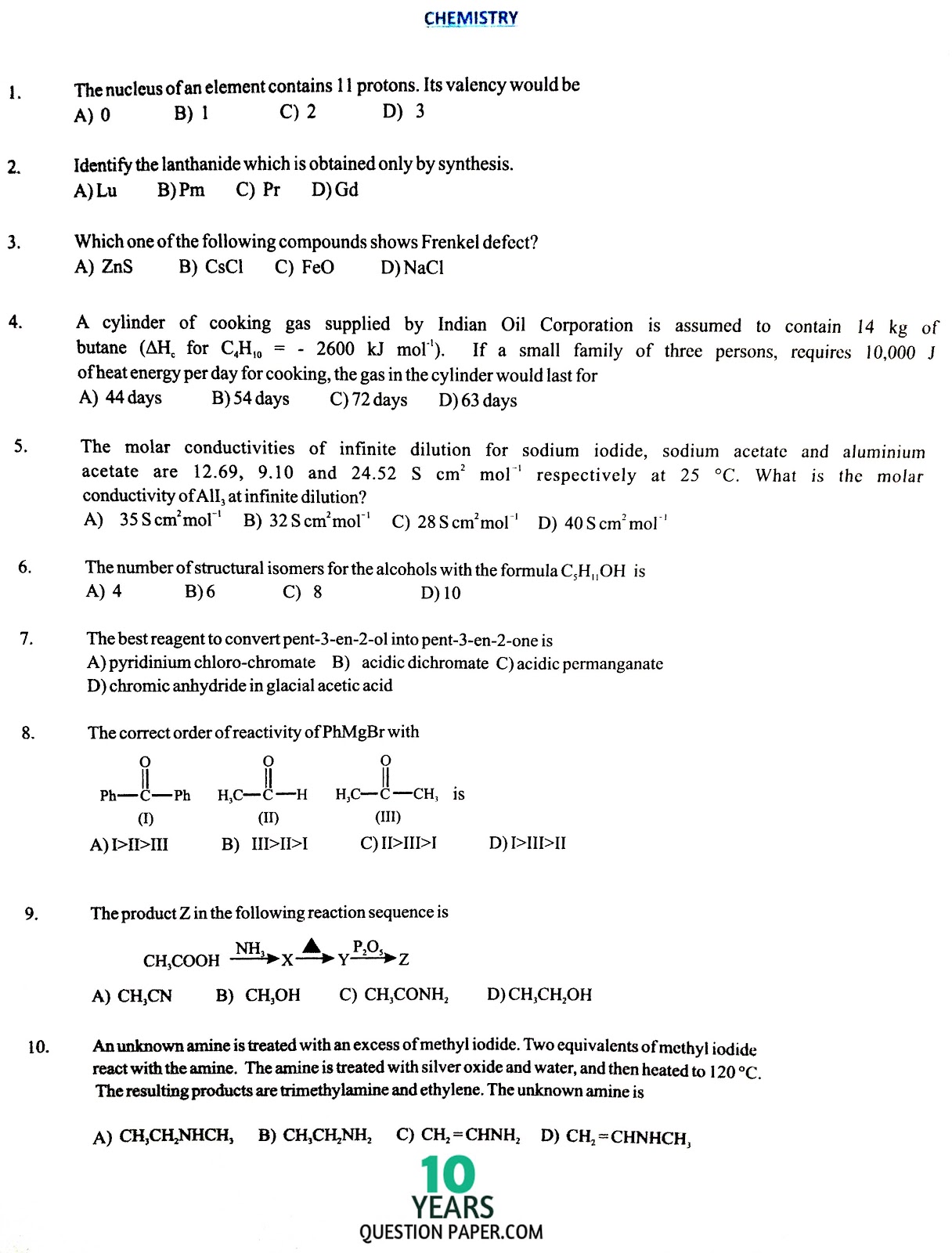 VITEEE 2017 Chemistry online sample question paper VITEEE 2017 Chemistry sample question paper