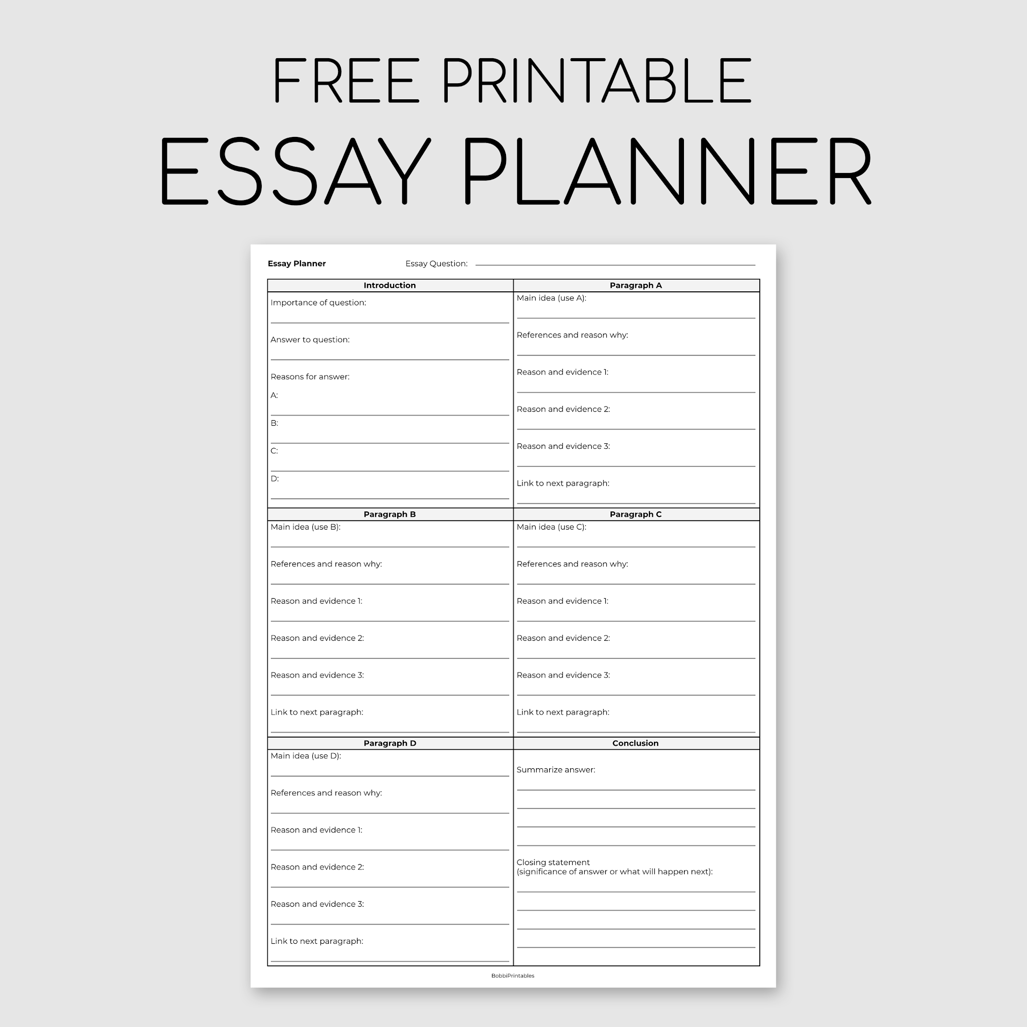 literary essay planner