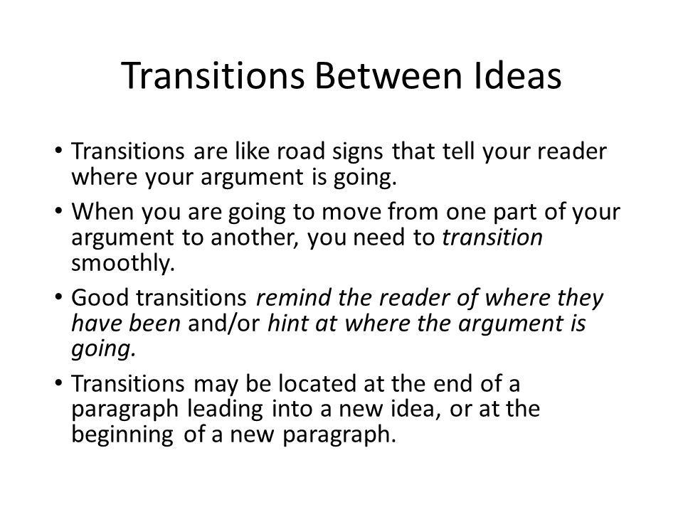 how to transition between ideas in an essay