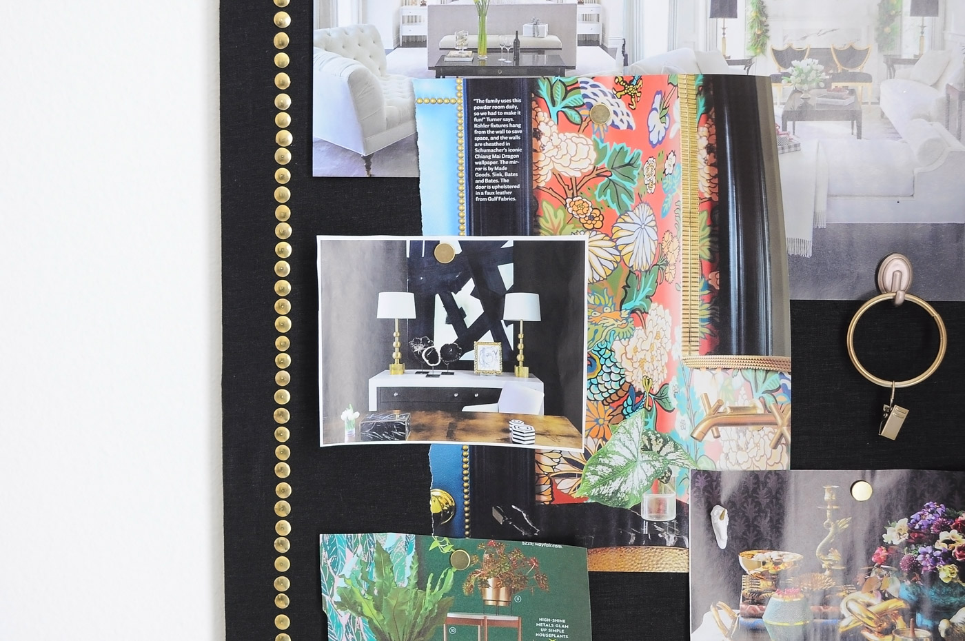 Love this tutorial for how to create a chic, black linen and gold nailhead memo board using dollar store supplies! Love this tutorial for how to create a chic, black linen and gold nailhead memo board using dollar store supplies!
