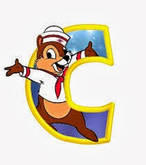 Alfabeto de personajes Disney con letras grandes c Chip pequeño.