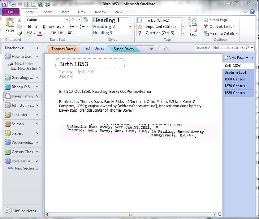Using OneNote to Create a Genealogy Toolbox