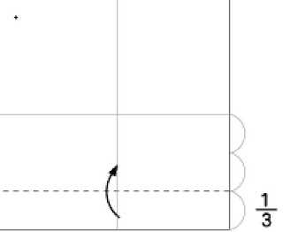 Bước 2: Gấp 1/3 của nửa tở giấy bên dưới lên phía trên. Bước 2: Gấp 1/3 của nửa tở giấy bên dưới lên phía trên.
