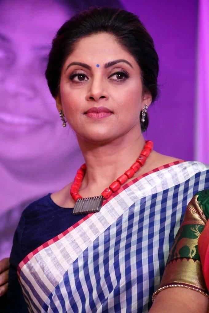 Tamil Actress Nadiya In Blue Saree Society leadership Awards