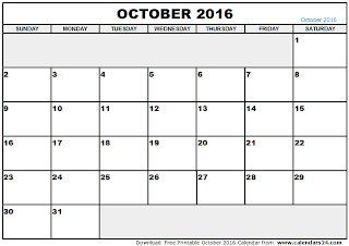 Free Printable Calendar October 2016 Free Printable Calendar October 2016
