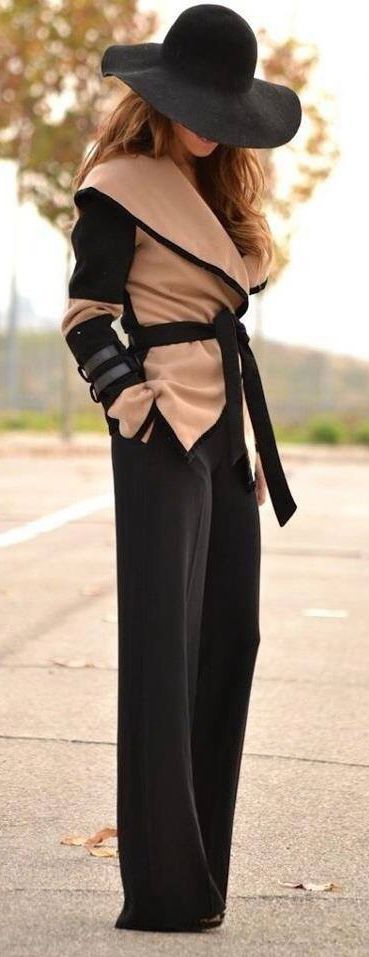 Trousers, color block coat and exquisite hat | Just a Pretty Style