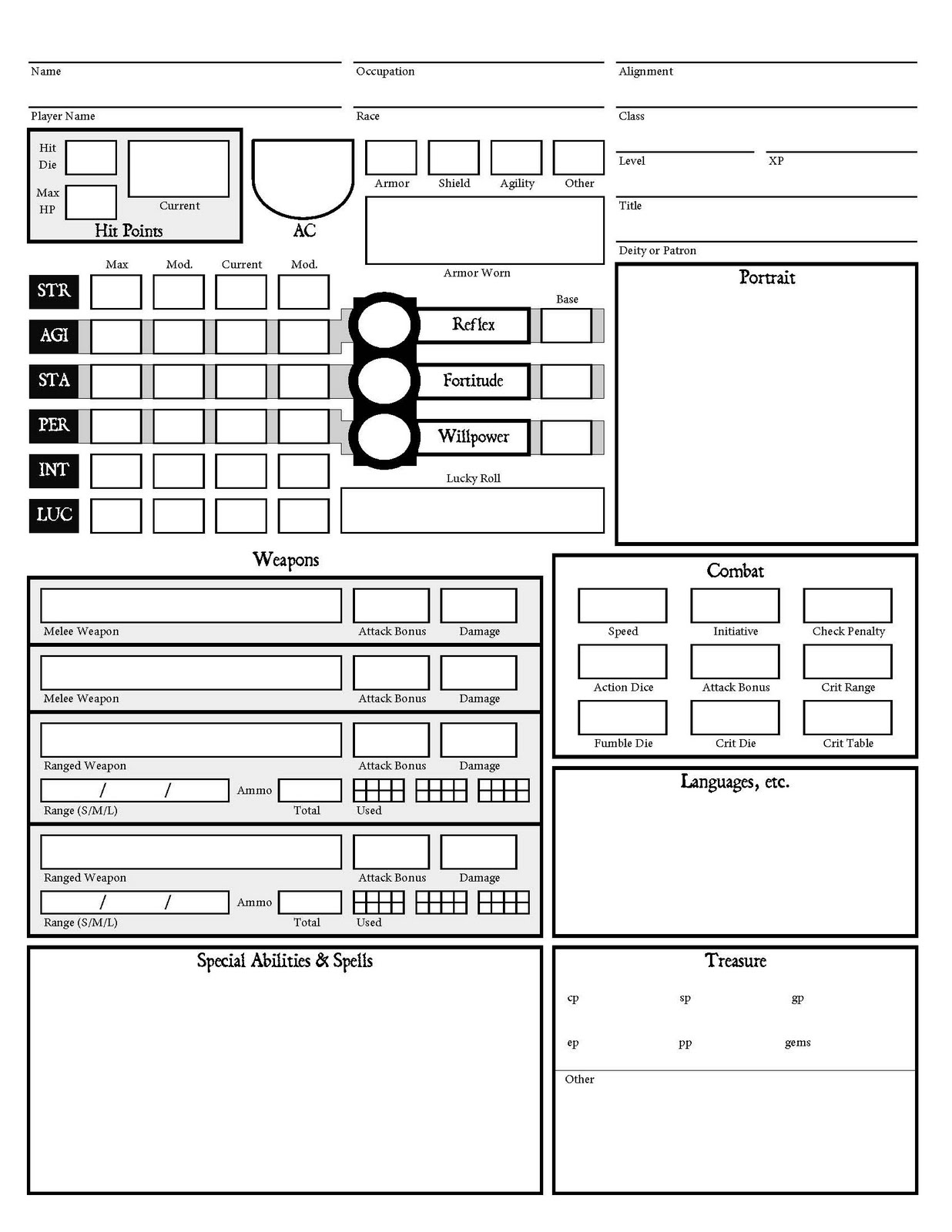 Pathfinder Rpg Character Sheet Printable