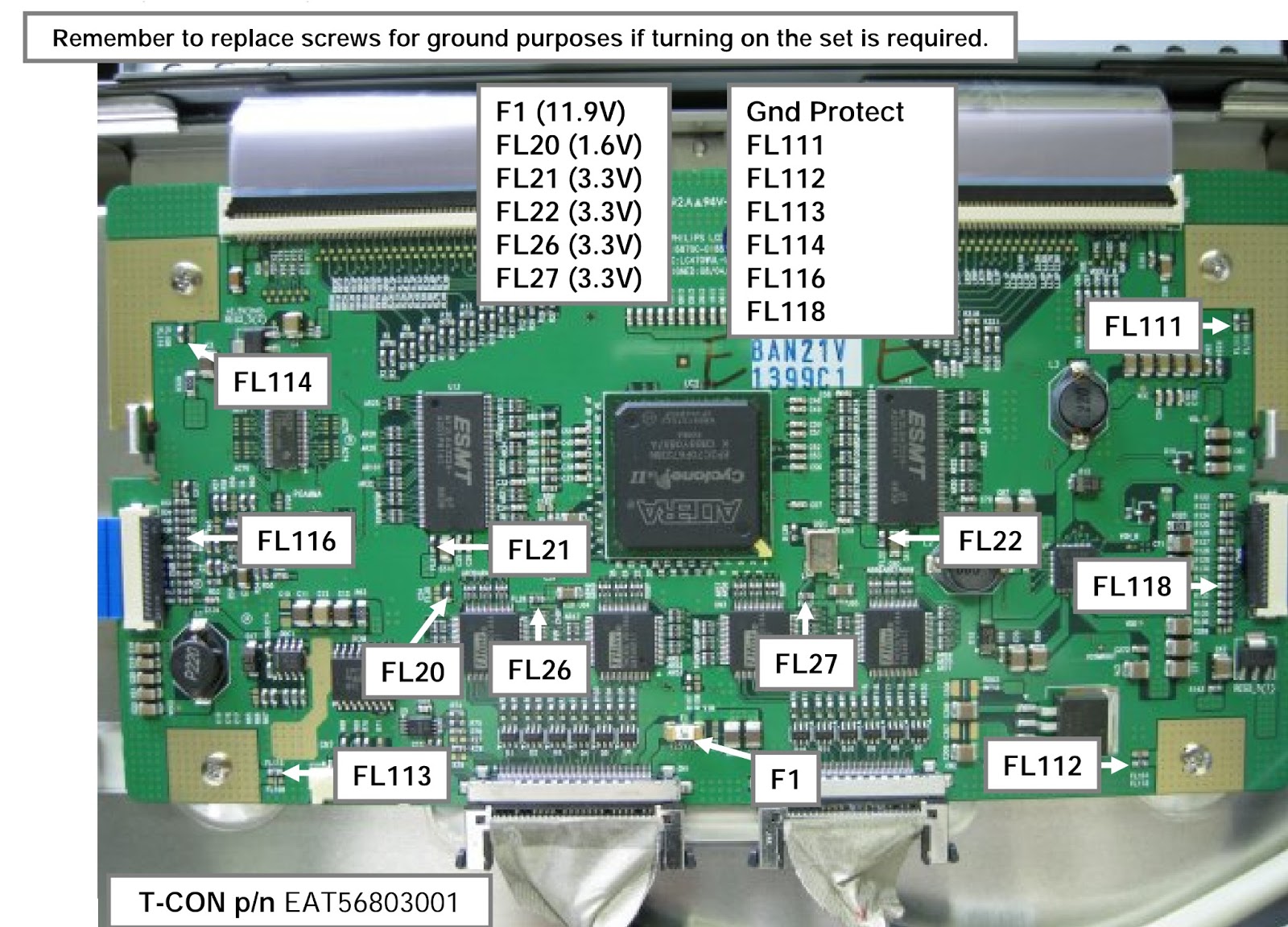 Electro help LG 47LG90 LED LCD TV T'CON BOARD VOLTAGE CHECK FUSE